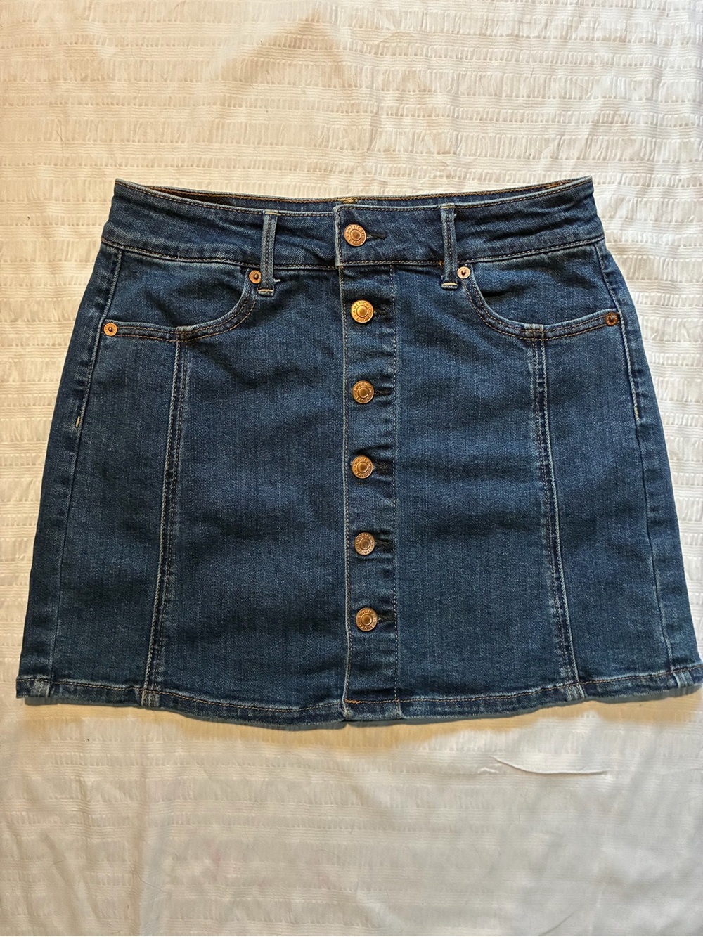 American Eagle Outfitters Dark Wash Denim Button-Front Mini Skirt